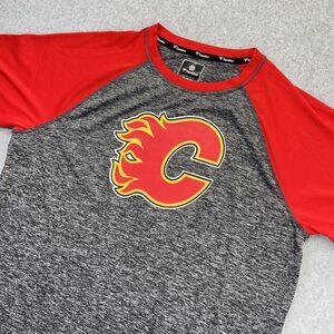Fanatics Calgary Flames Mens XL Grey Red Athletic Wicking Stretch NHL TShirt